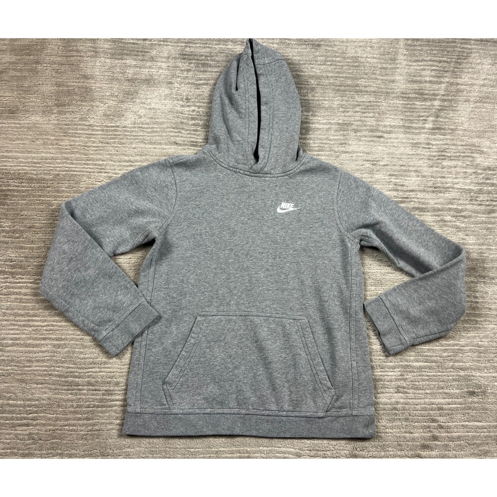 Nike Hoodie Boys XL Gray Sportswear Club Fleece Pullover Embroidered Logo 25506